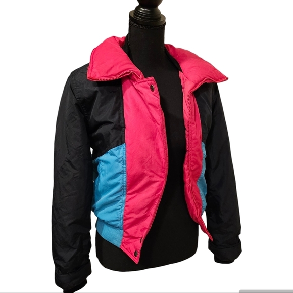 Inside Edge Polyester Filled Black Pink Blue Nylon High Neck Jacket Size S - Picture 1 of 11